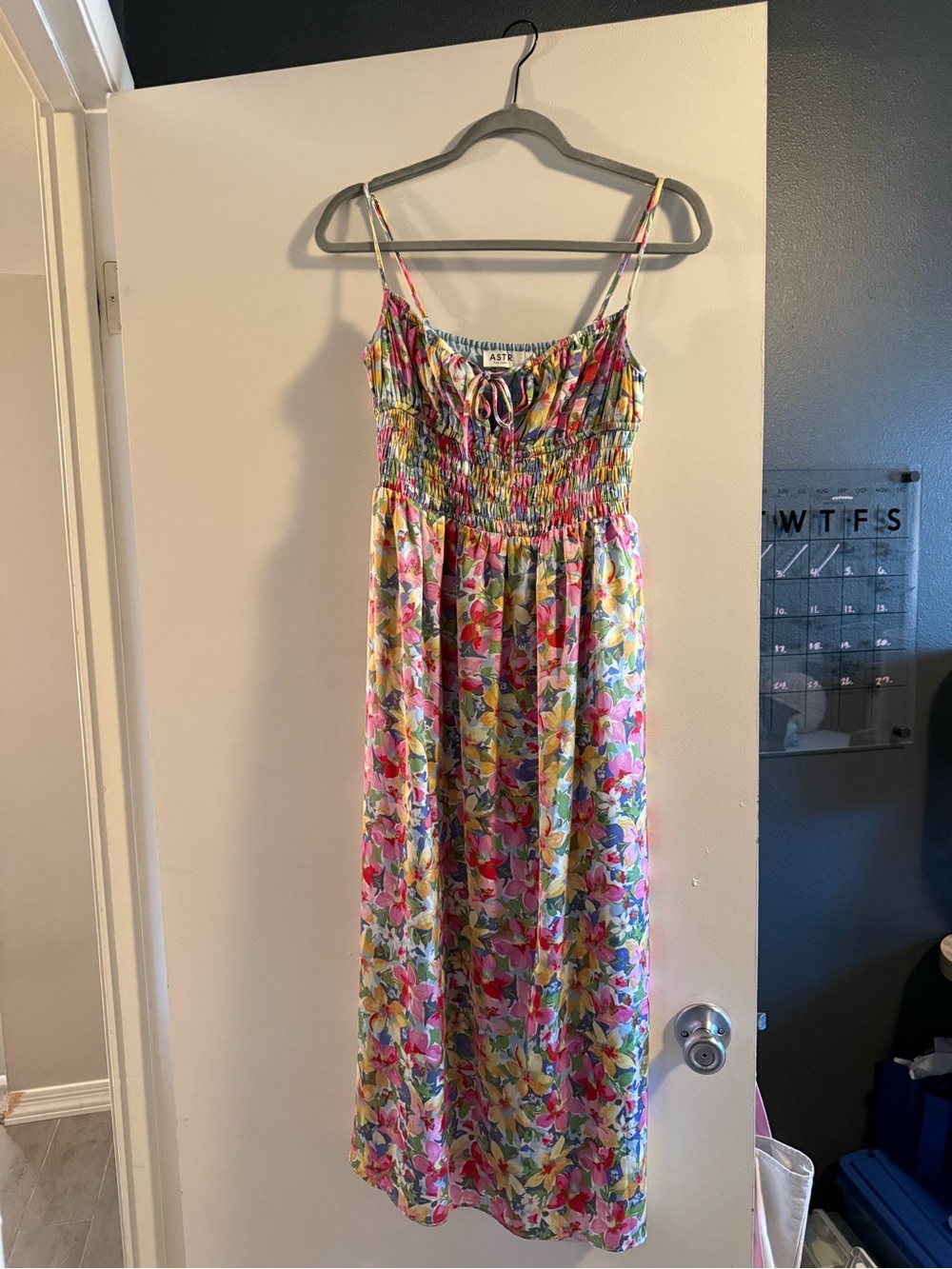 ASTR Pink Multi Floral Smocked Midi dress